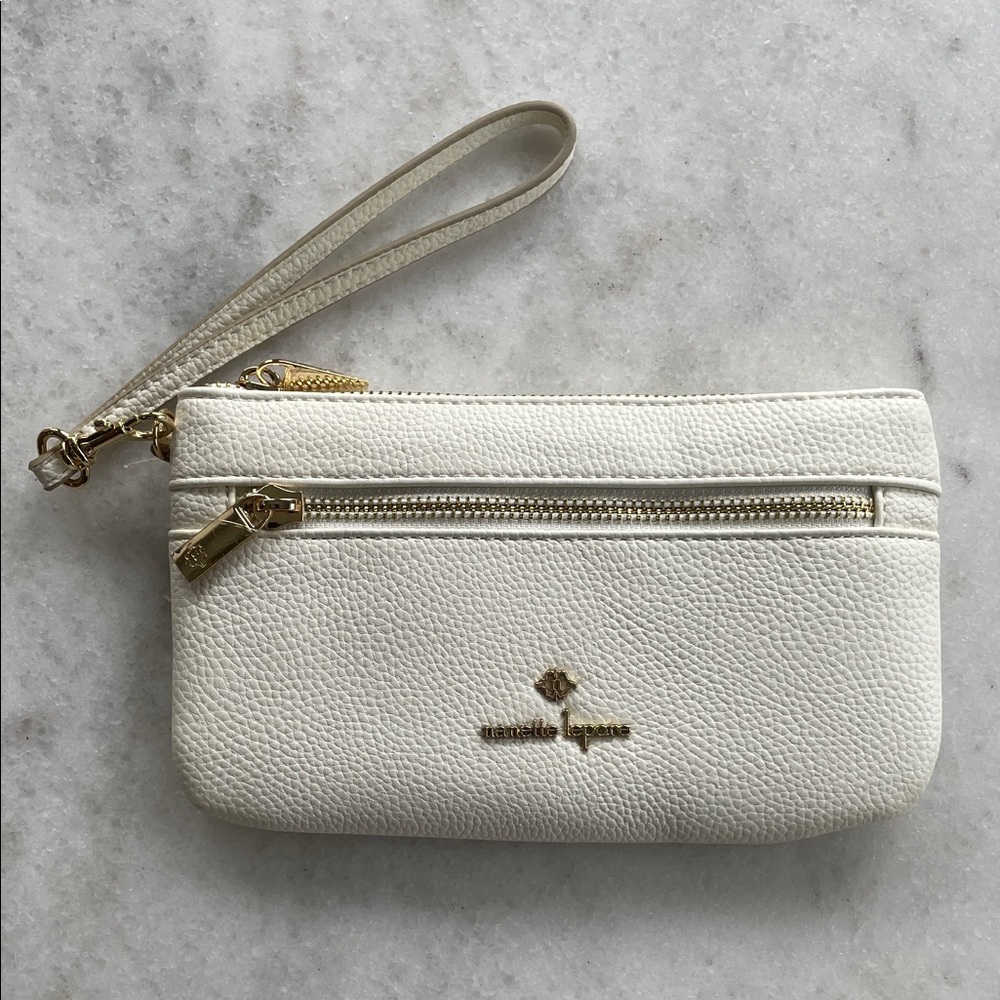Nanette Lepore White Wristlet with Gold Accents